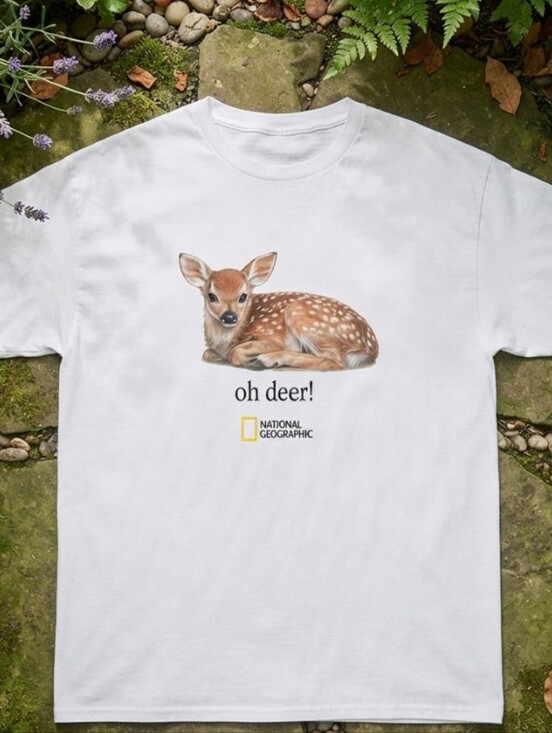 None Other - National Geographic with graphic of a fawn with the words oh deer T-shirt
